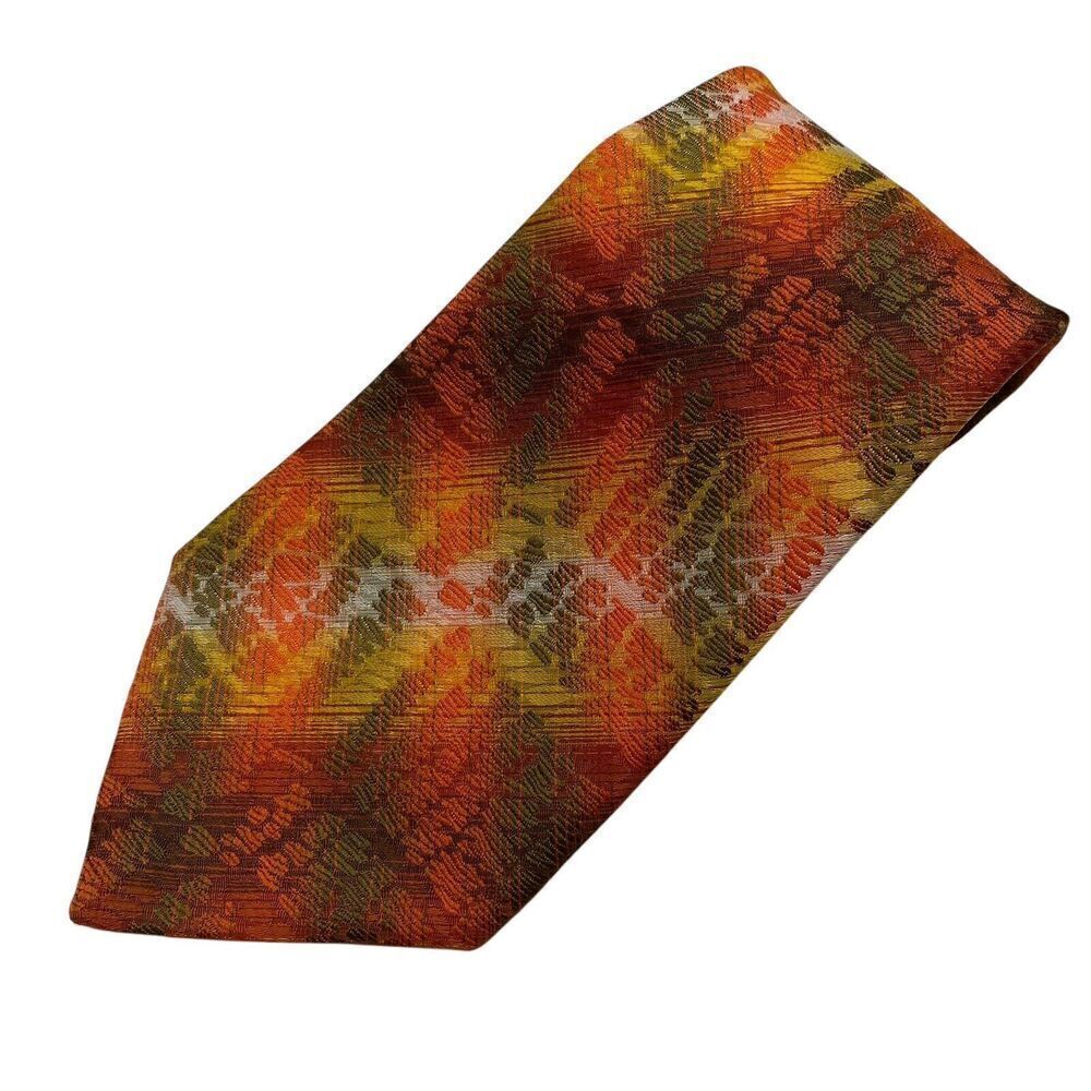 Vtg Wembley Mens Tie Necktie Wide Wemlon Polyester Orange Green Yellow Mod Disco